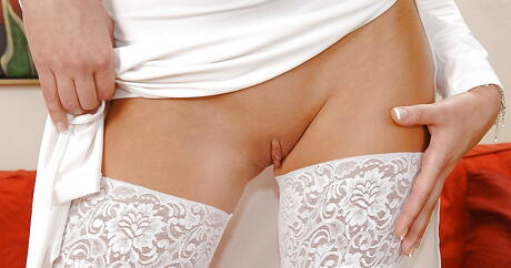 Slender russian blonde Cherry Jul baring tiny tits and masturbating 