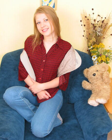 Rangy teen Marina revealing big boobies and hairy twat 