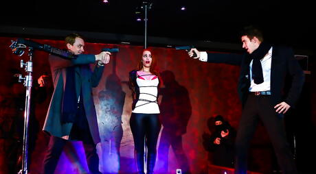 Svelte british redheaded young Ella Hughes enjoy hot 3some sex 